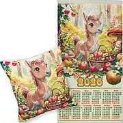 Набор: Гобеленовый календарь Лошадка дары 2026 38х71 +/-2 см + Наволочка декоративная Лошадка дары 38х38 см(+/_2 см)