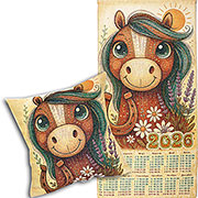 Набор подарочный Лошадка удачи,гобелен : Календарь 2026 38х77 см + Наволочка декоративная 38х38 см