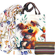 Набор подарочный Дружба: Сумка шоппер Друзья 42х35 см, хлопок, печать, + Косметичка Вечерняя мелодия 14х20 см +  Палантин Летний сад №10 180х78 см