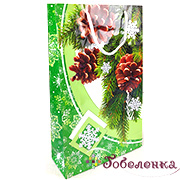 Подарочный новогодний пакет Шишки на ветке 24,8х40,5х9 см