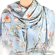 Палантин тёплый Зимняя Орхидея  №7 (голубой) 70х180 см (100% кашемир)