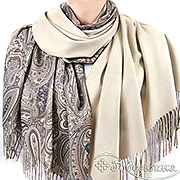 Палантин двусторонний  Великолепный Узор (бежево-бирюзовый) 70х176 см (Шерсть 45%, Вискоза 25%, Акрил 30%)