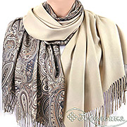 Палантин двусторонний  Великолепный Узор (кофе с молоком) 70х176 см (Шерсть 45%, Вискоза 25%, Акрил 30%)