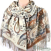 Жаккардовый палантин Шарм (светло кремовый) 66х185 см (Шерсть, вискоза)