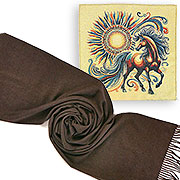 Набор подарочный : Шарф №36 (коричневый, 32х170 см, 20% шерсть, 80% акрил) + Салфетка Конь-огонь 38х39 +/-1 см