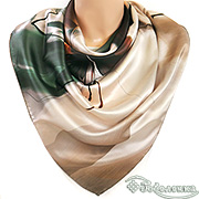 Платок Шёлковый вальс (изумруд)  85х85 см (100% шёлк)