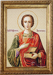 Гобелен икона Святого Пантелеймона Целителя  28х38см (багет 2)
