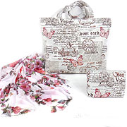 Подарочный набор: Сумка (широкая) +косметичка Романс +  Палантин Королева цветов 75х180 см