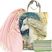 Набор подарочный Странник: Сумка гобелен Странник 35х47 см + Палантин однотонный нежно-розовый 65х180 см (100% кашемир) + Косметичка Весенняя мелодия 14х20 см