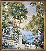 Гобелен картина Веранда в весеннем парке  - 65х72 см (багет 2 золото)