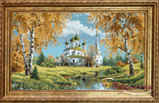 Гобелен картина Золотой храм у реки - 55х38 см (багет 2)