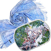 Набор подарочный : Палантин двусторонний Зимняя сказка №7 - 70х180 см Снегурочка (100% искусственный кашемир) + Салфетка декоративная Джингл с серебряной нитью (люрексом) 50х35 см, гобелен