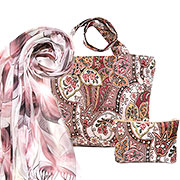 Набор подарочный Василиса: Сумка гобелен (широкая)  31х42 см + Косметичка на молнии 13х19см + Палантин Весна №12 (ягодный) 180х70 см ( бамбуковое волокно 80%, шелк 20%)